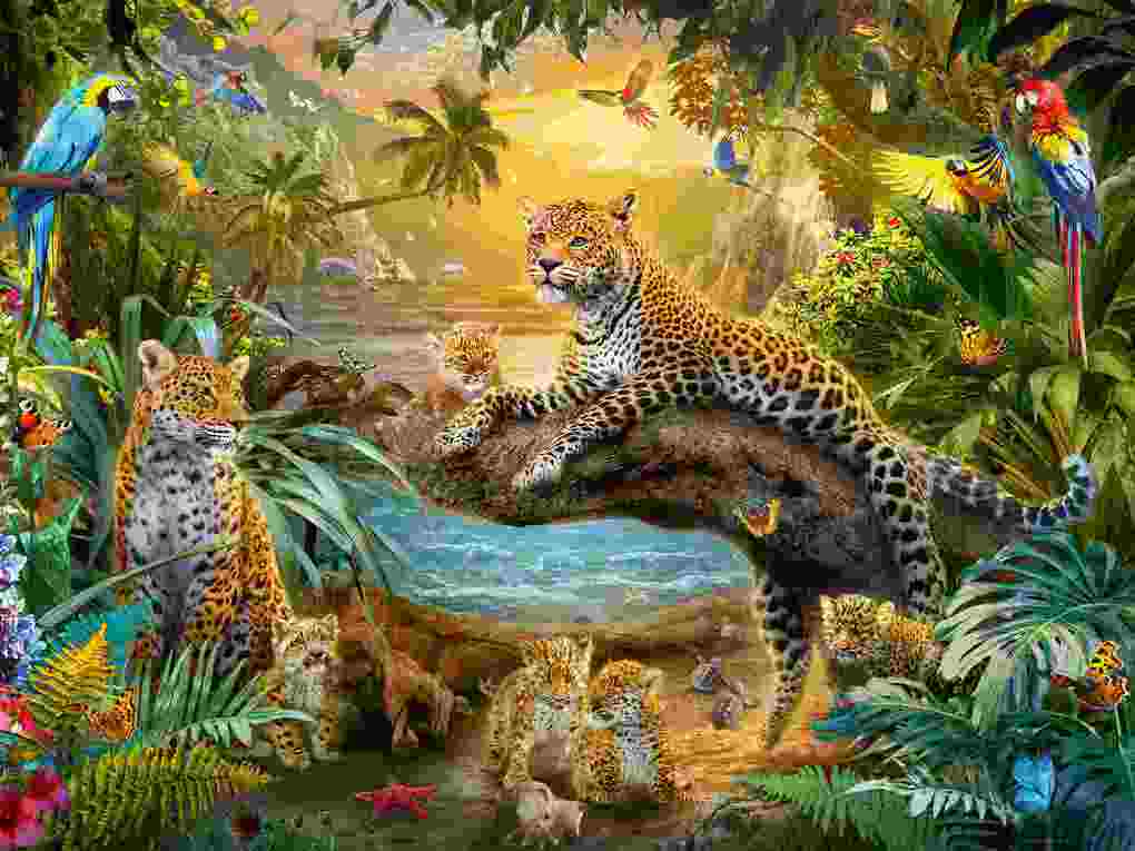 Weitere Ansicht: Erwachsenenpuzzle 1500 Teile - Leopardenfamilie im Dschungel