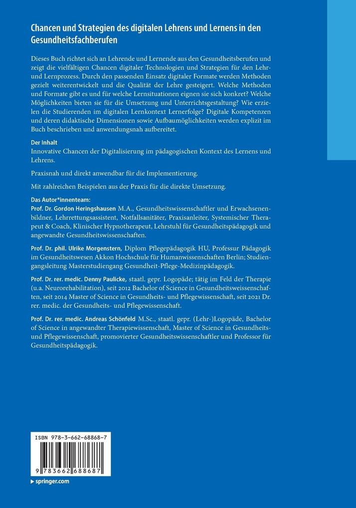 Weitere Ansicht: Chancen und Strategien des digitalen Lehrens und Lernens in den Gesundheitsfachberufen | Gordon Heringshausen, Ulrike Morgenstern, Denny Paulicke, Andreas Schönfeld