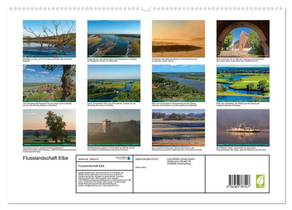Weitere Ansicht: Flusslandschaft Elbe (hochwertiger Premium Wandkalender 2025 DIN A2 quer), Kunstdruck in Hochglanz | Markus Beck, Calvendo