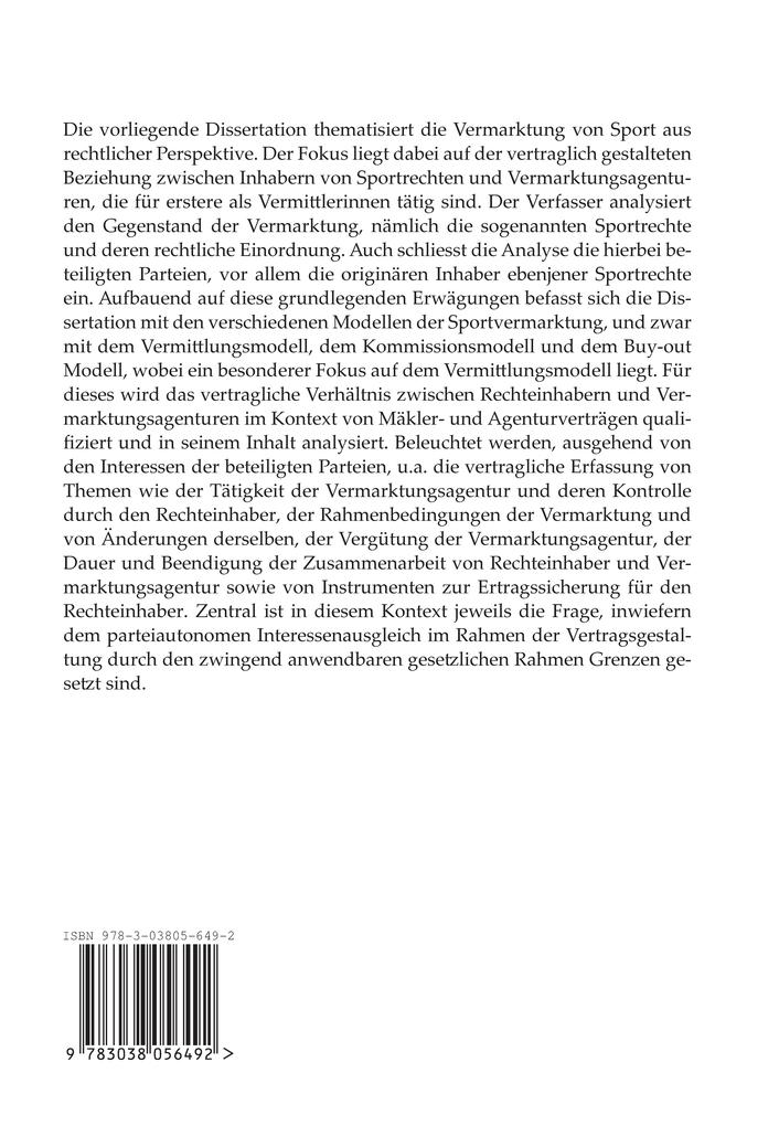 Weitere Ansicht: Der Vermittlungsvertrag in der Vermarktung von Sport | Joel Fink