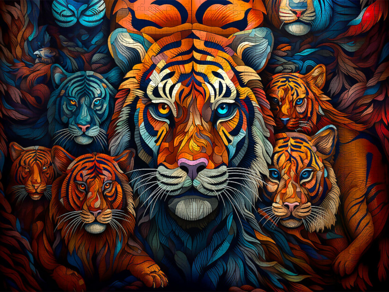 Weitere Ansicht: CALVENDO Puzzle Tiger - Illustration vieler Köpfe auf einem Bild | 2000 Teile Lege-Größe 90x67cm Foto-Puzzle für glückliche Stunden | Calvendo