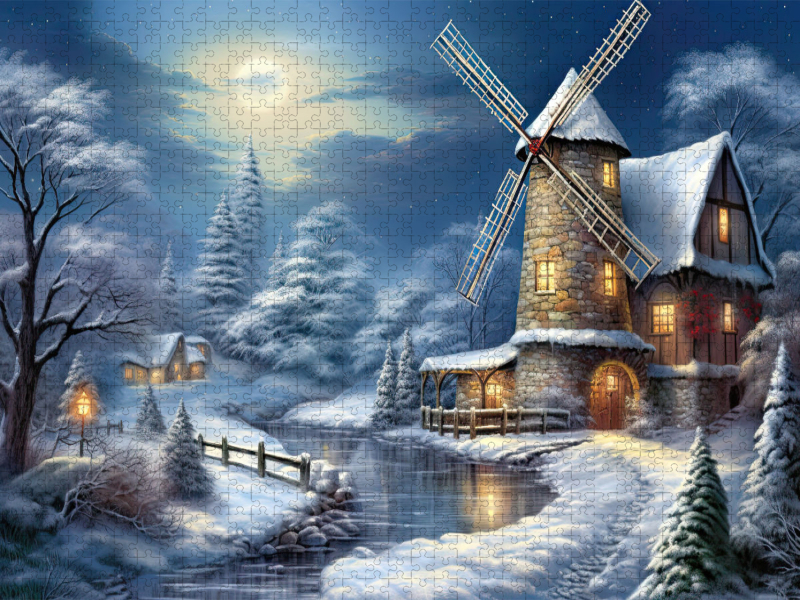 Weitere Ansicht: CALVENDO Puzzle Winterlandschaft mit Windmühle | 2000 Teile Lege-Größe 90x67cm Foto-Puzzle für glückliche Stunden | Calvendo