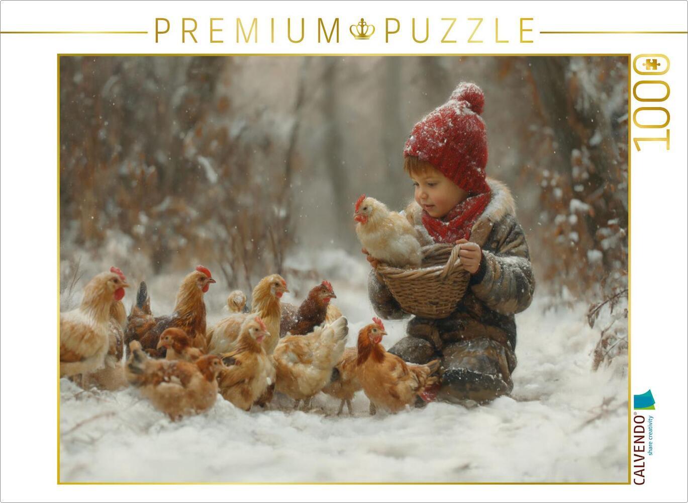 Produktbild: CALVENDO Puzzle Winterzauber auf dem Hühnerhof | 1000 Teile Lege-Größe 64x48cm Foto-Puzzle für glück | Calvendo