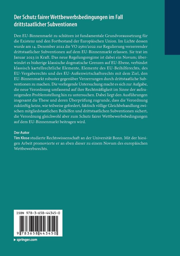 Weitere Ansicht: Der Schutz fairer Wettbewerbsbedingungen im Fall drittstaatlicher Subventionen | Tim Klose