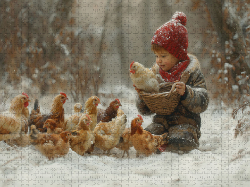 Weitere Ansicht: CALVENDO Puzzle Winterzauber auf dem Hühnerhof | 1000 Teile Lege-Größe 64x48cm Foto-Puzzle für glück | Calvendo