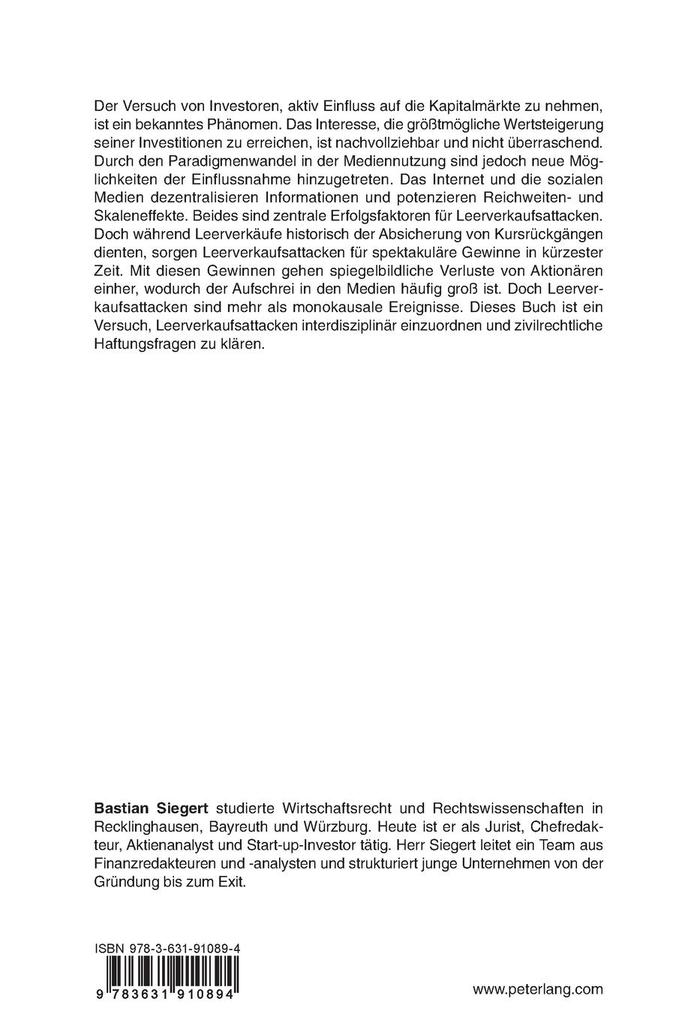 Weitere Ansicht: Zivilrechtliche Haftung bei Leerverkaufsattacken | Bastian Siegert