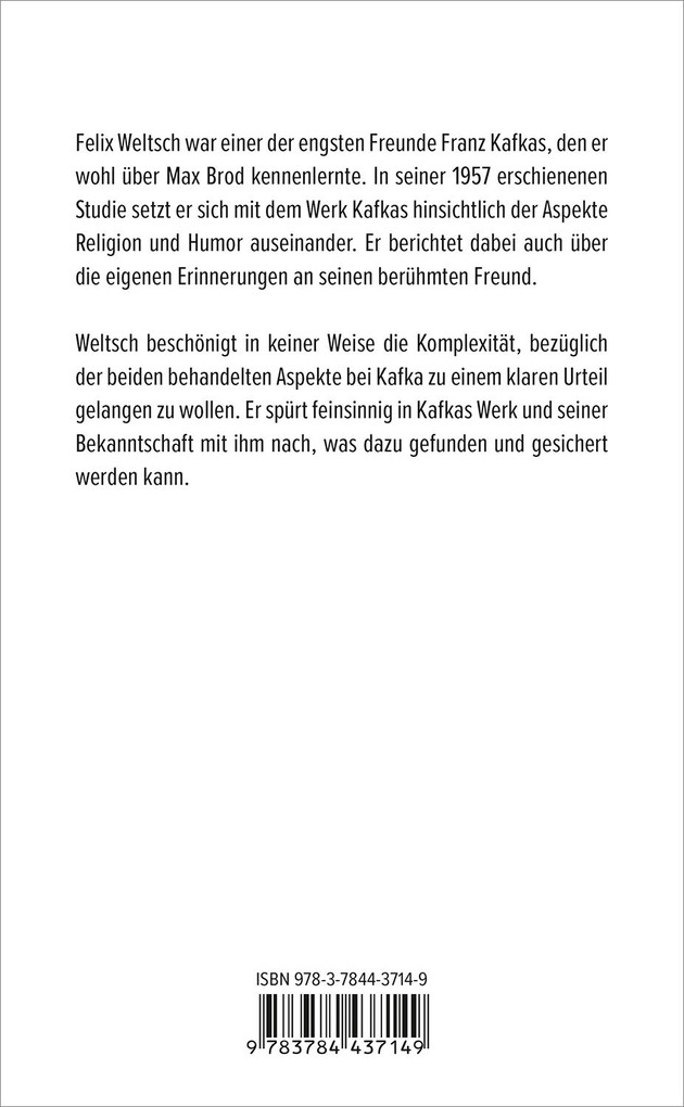 Weitere Ansicht: Religion und Humor im Leben und Werk Franz Kafkas | Felix Weltsch