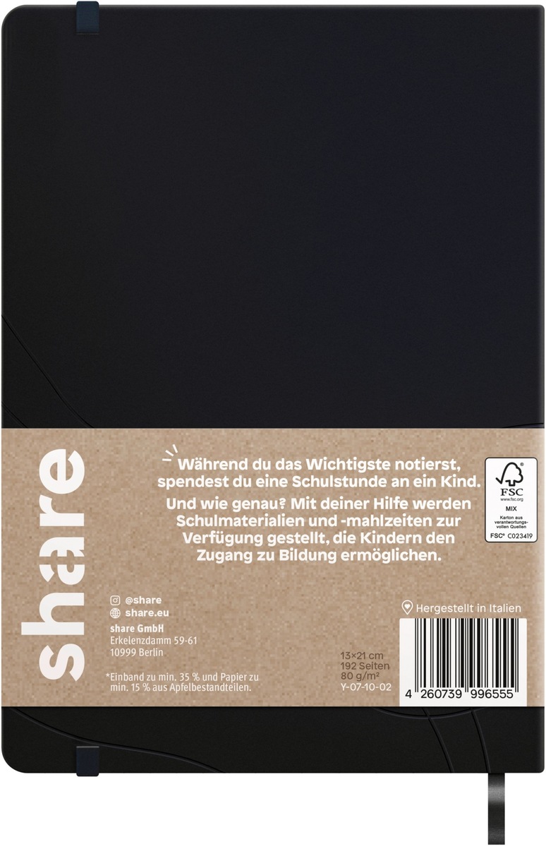 Weitere Ansicht: share Notizbuch A5 blanko schwarz