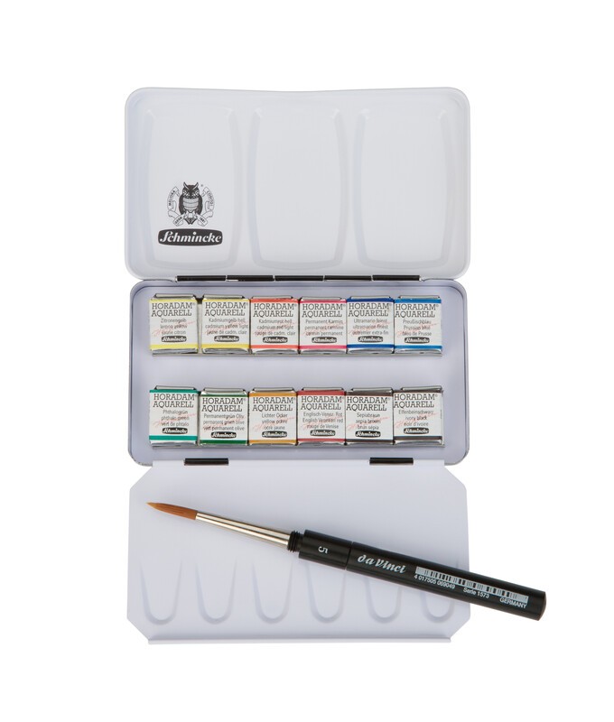 Produktbild: Schmincke Horadam Aquarell, Metallkasten, 12 x 1/2 Näpfchen + daVinci Pinsel