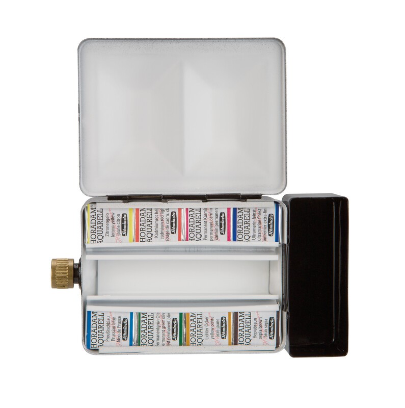 Weitere Ansicht: Schmincke Horadam Aquarell, Metallkasten, 8 x 1/2 Näpfchen mit Wassertank