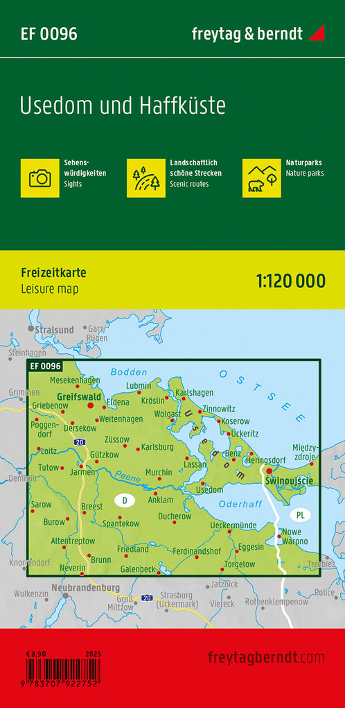Weitere Ansicht: Usedom und Haffküste, Freizeitkarte 1:120.000, freytag & berndt