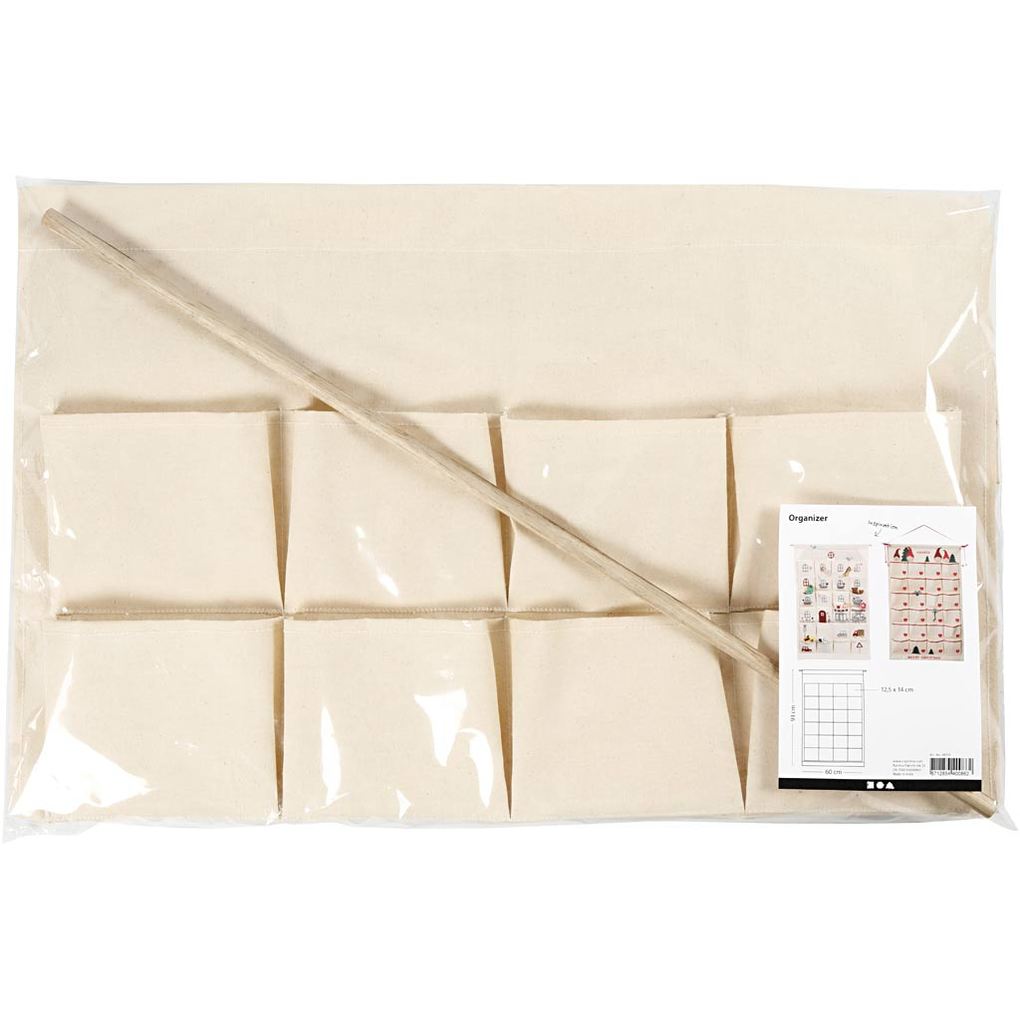 Weitere Ansicht: Creativ Company Wohndekoration mit Stoff Organizer-Taschen zum Aufhängen, Hellnatur, H 93 cm, B 60 cm, 1 Stk