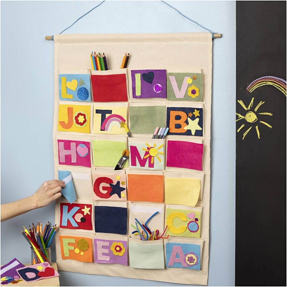 Weitere Ansicht: Creativ Company Wohndekoration mit Stoff Organizer-Taschen zum Aufhängen, Hellnatur, H 93 cm, B 60 cm, 1 Stk