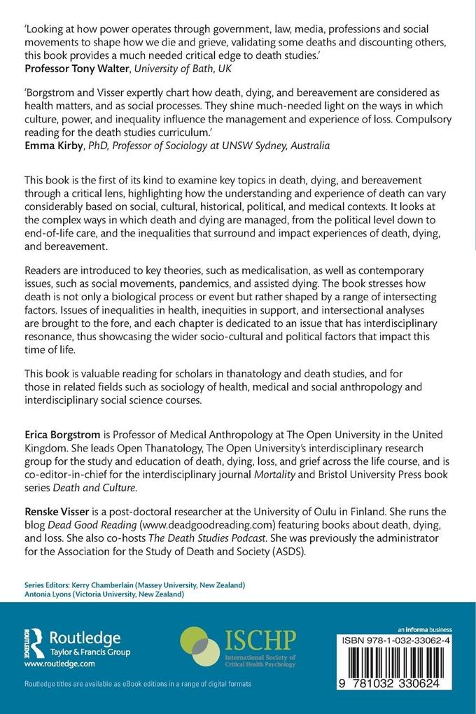 Weitere Ansicht: Critical Approaches to Death, Dying and Bereavement | Erica Borgstrom, Renske Visser