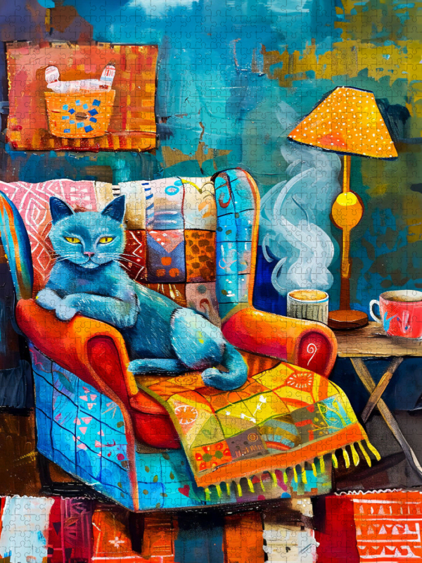 Weitere Ansicht: CALVENDO Puzzle Gemütliche Katze auf dem Sessel. Modernes Katzen-Porträt | 1000 Teile Lege-Größe 64x48cm Foto-Puzzle für glückliche Stunden | Calvendo