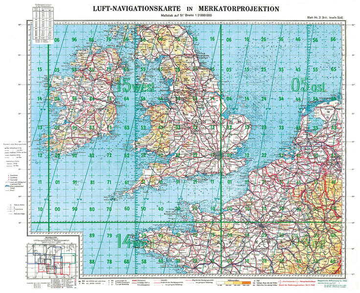 Produktbild: LUFT-NAVIGATIONSKARTE Britische Inseln (Süd) 1942 (Plano)