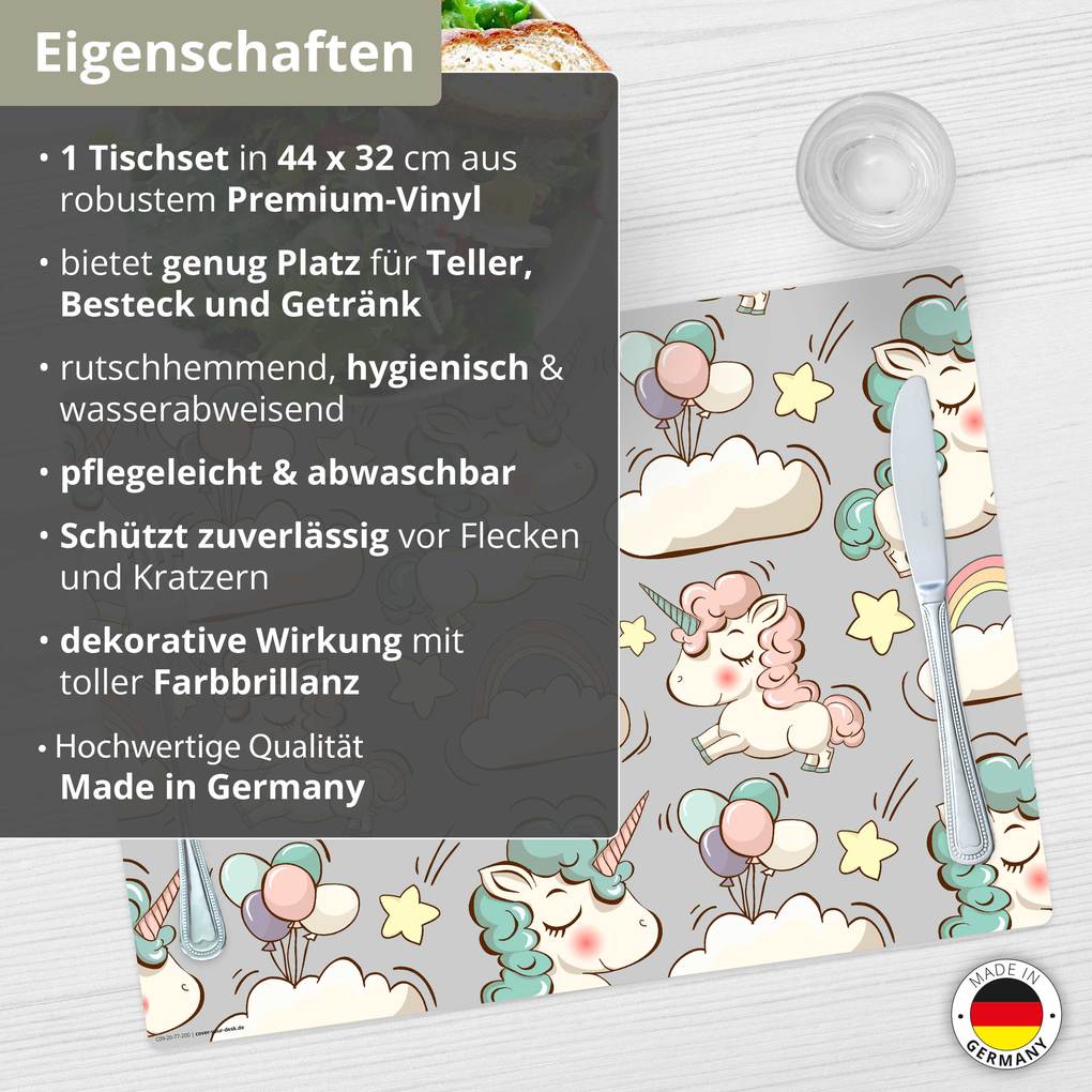 Weitere Ansicht: Tischsetmacher Tischset für Kinder Süße Einhörner, aus hochwertigem Vinyl , 44 x 32 cm