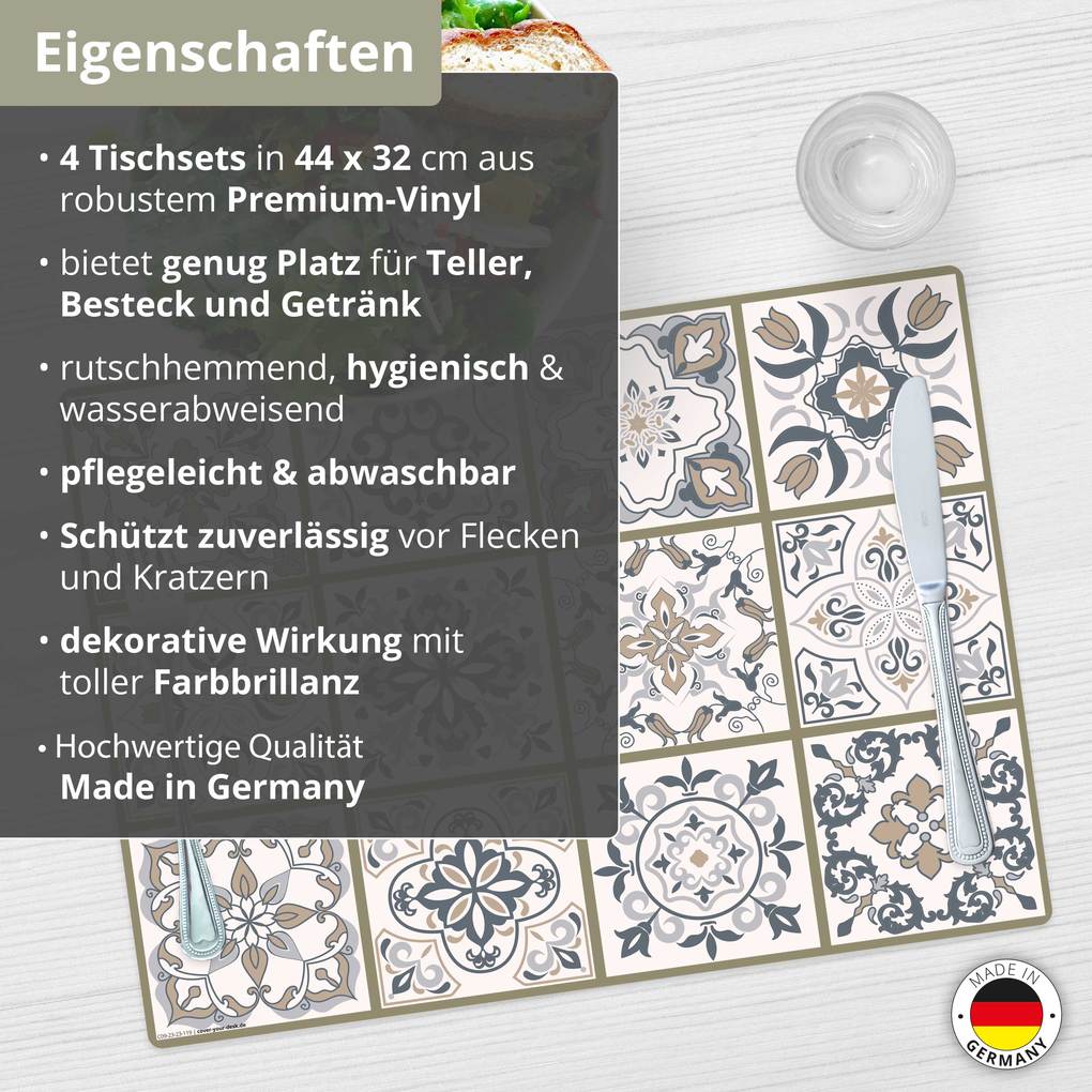 Weitere Ansicht: Tischsetmacher Tischsets Fliesenmuster in beige & weiß, aus hochwertigem Vinyl (4 Stück), 44 x 32 cm