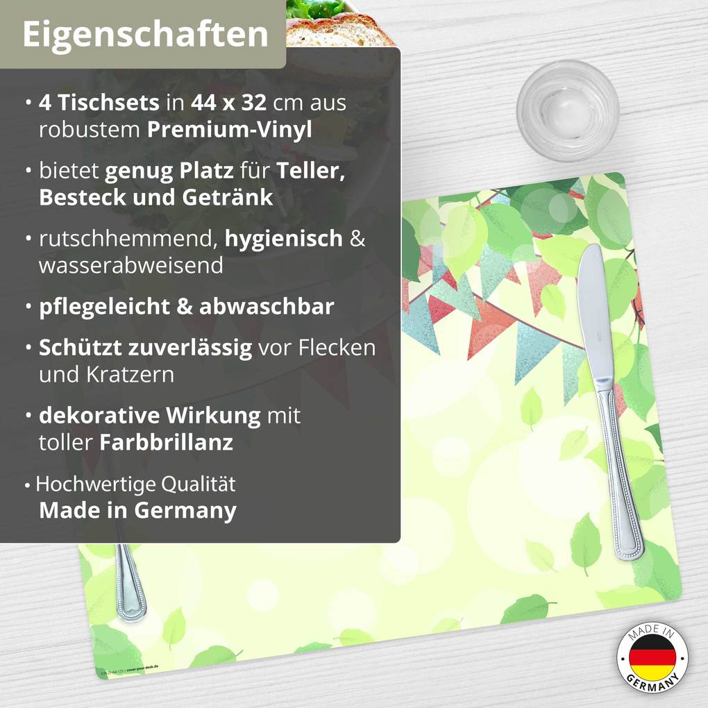 Weitere Ansicht: Tischsetmacher Tischsets Gartenparty Illustration, aus hochwertigem Vinyl (4 Stück), 44 x 32 cm