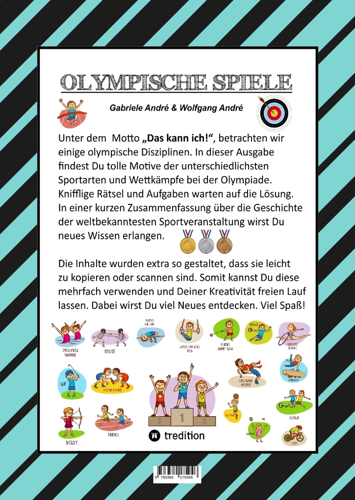 Weitere Ansicht: CRAFTBOOK - 100 SEITEN OLYMPISCHE DISZIPLINEN - LUSTIGE MOTIVE - WITZIGE AUFGABEN - KNIFFLIGE RÄTSEL - SPORTARTEN | Gabriele André, Wolfgang André