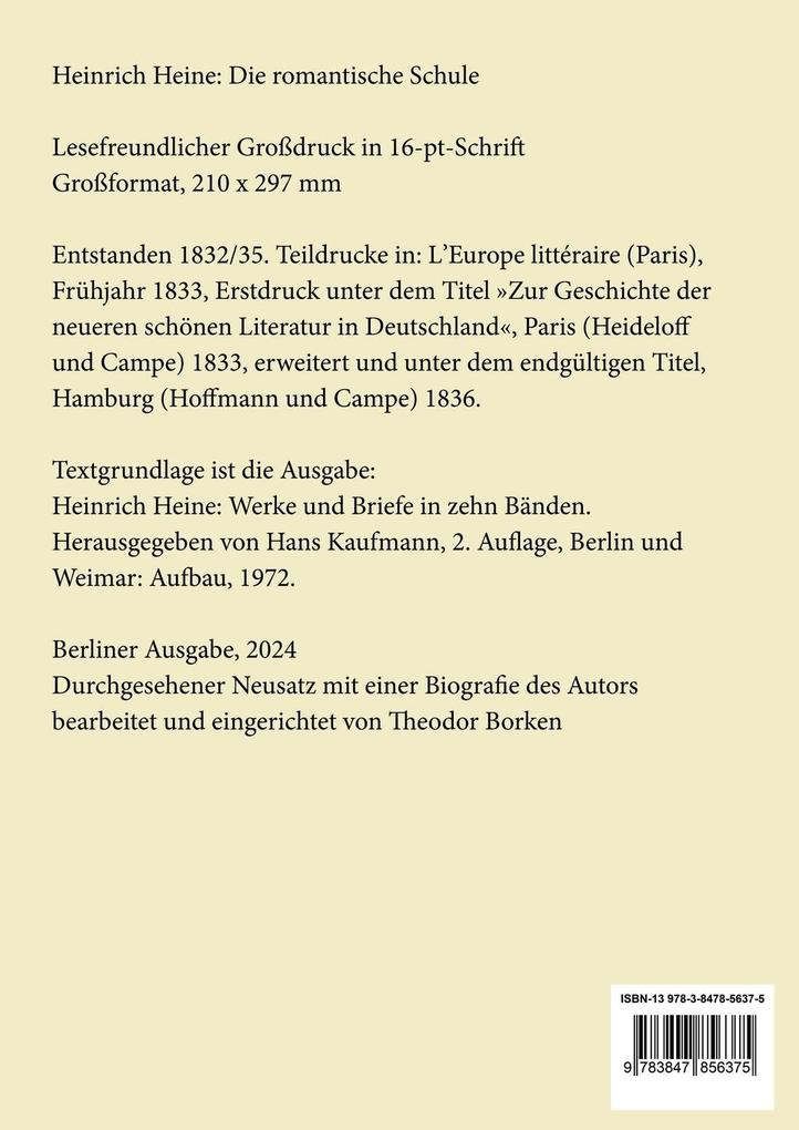 Weitere Ansicht: Die romantische Schule (Großdruck) | Heinrich Heine