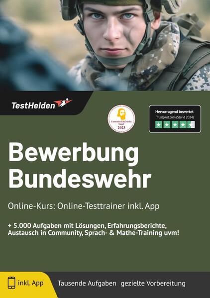 Produktbild: Bewerbung Bundeswehr Online Kurs: Online-Testtrainer inkl. App I + 5.000 Aufgaben mit Lösungen, Erfa | Tom Wenk
