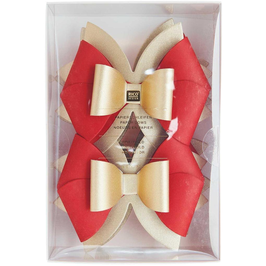 Weitere Ansicht: Papierschleifen, Rot/Gold, FSC MIX, 4 Stk, 11,5 x 10 cm, ca. 200 g/m²