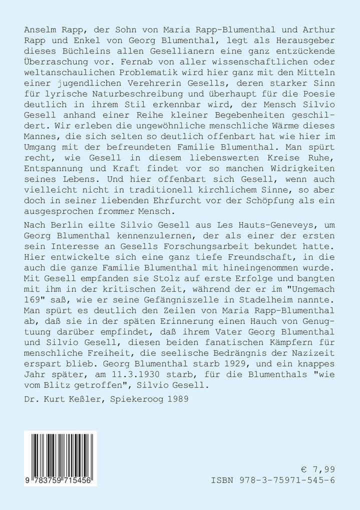 Weitere Ansicht: Erinnerungen an Silvio Gesell und Georg Blumenthal | Maria Magdalena Rapp-Blumenthal