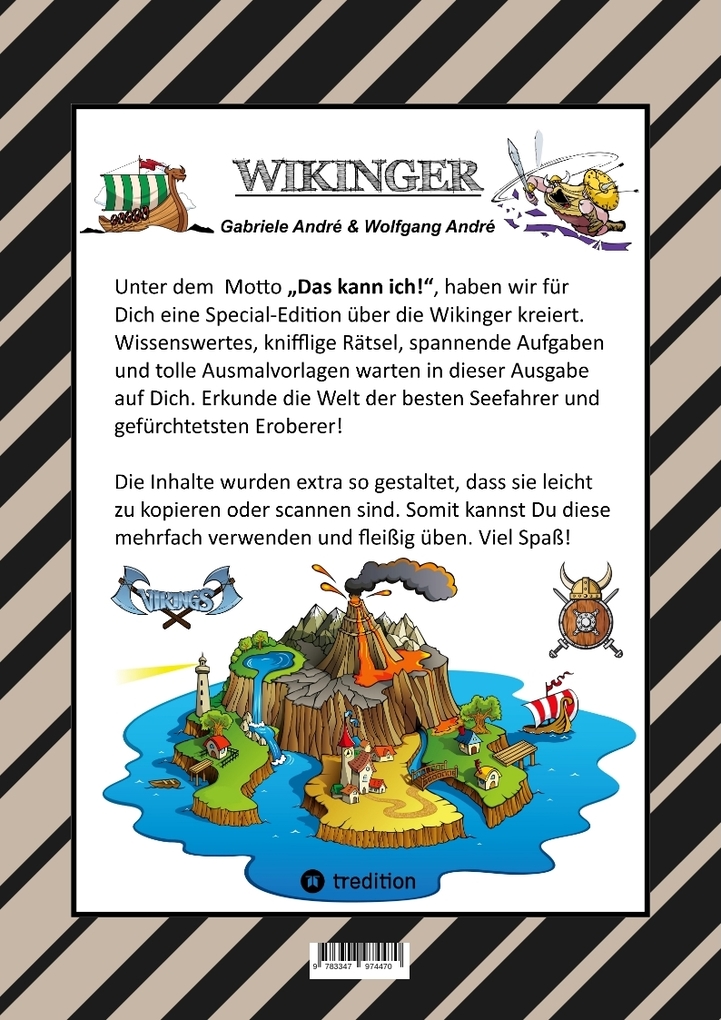 Weitere Ansicht: CRAFTBOOK - 150 SEITEN TOLLE WIKINGER MOTIVE - LANGSCHIFF - KNIFFLIGE RAUBZUG RÄTSEL & AUFGABEN - GESCHICHTE - MET | Gabriele André, Wolfgang André