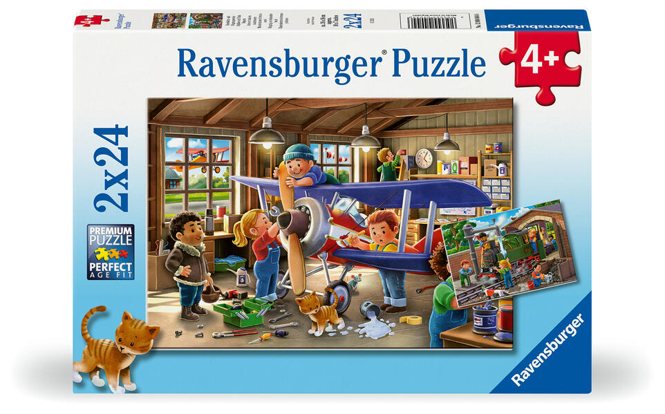 Produktbild: Kinderpuzzle 2x24 Teile - Eisenbahn- und Flugzeugservice