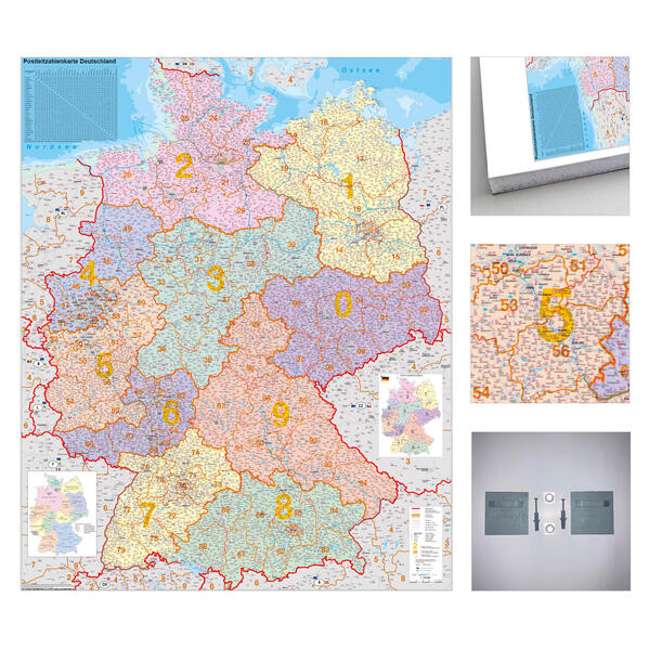 Produktbild: Deutschland Postleitzahlen Karte zum Pinnen auf EasyPrint - Platte mit Wandhalterung | Heinrich Stiefel