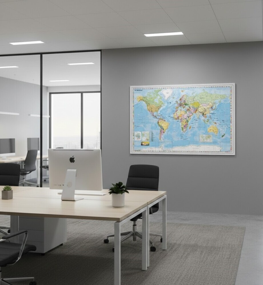 Weitere Ansicht: Weltkarte (englisch) zum Pinnen auf EasyPrint - Platte mit Wandhalterung | Heinrich Stiefel