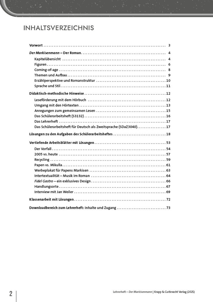 Weitere Ansicht: Der Markisenmann - Jan Weiler - Lehrerheft | Julia Biedermann, Jan Weiler