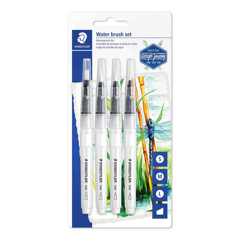 Produktbild: STAEDTLER Wasserpinsel rund fein, rund medium, rund groß, Keilspitze, 4er Set