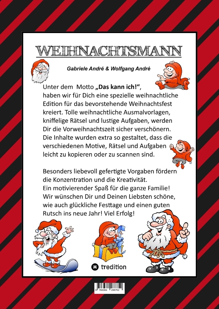 Weitere Ansicht: CRAFTBOOK - 150 SEITEN TOLLE WEIHNACHTLICHE MOTIVE - LUSTIGE AUFGABEN - KNIFFLIGE RÄSTEL - WEIHNACHTSMÄNNER - CHRISTMAS | Gabriele André, Wolfgang André