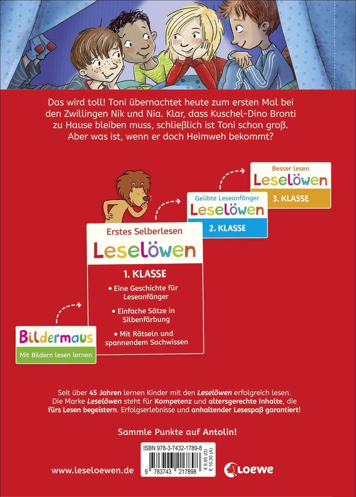 Weitere Ansicht: Leselöwen 1. Klasse - Toni übernachtet woanders | Anna Taube