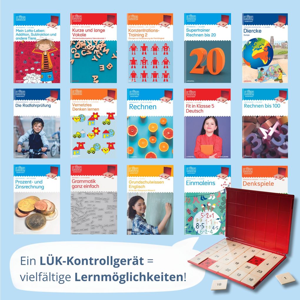 Weitere Ansicht: LÜK. Kontrollgerät blau mit 24 Aufgabenplättchen (kompakt) Neuere Kompaktversion