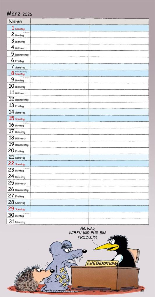 Weitere Ansicht: Uli Stein Timer für zwei 2026: Monatskalender für die Wand | Uli Stein