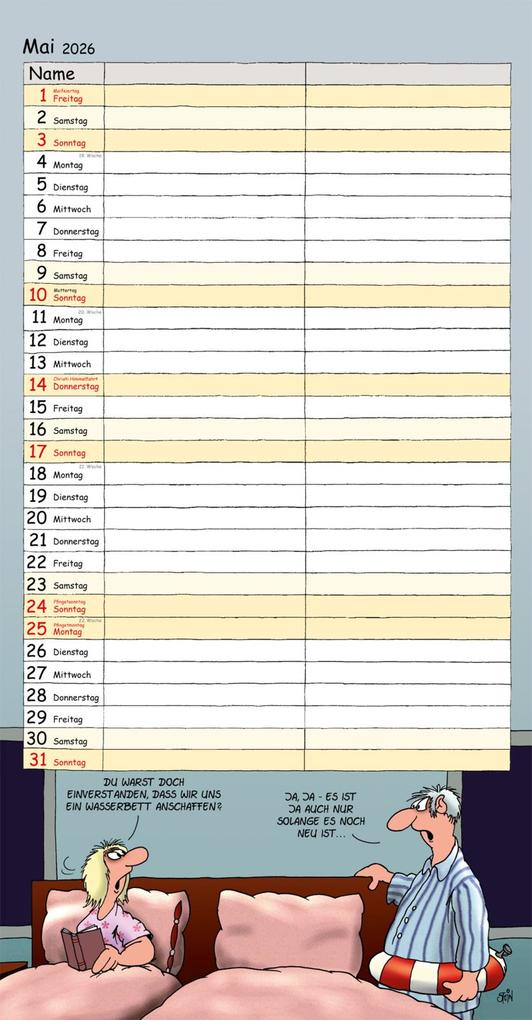 Weitere Ansicht: Uli Stein Timer für zwei 2026: Monatskalender für die Wand | Uli Stein
