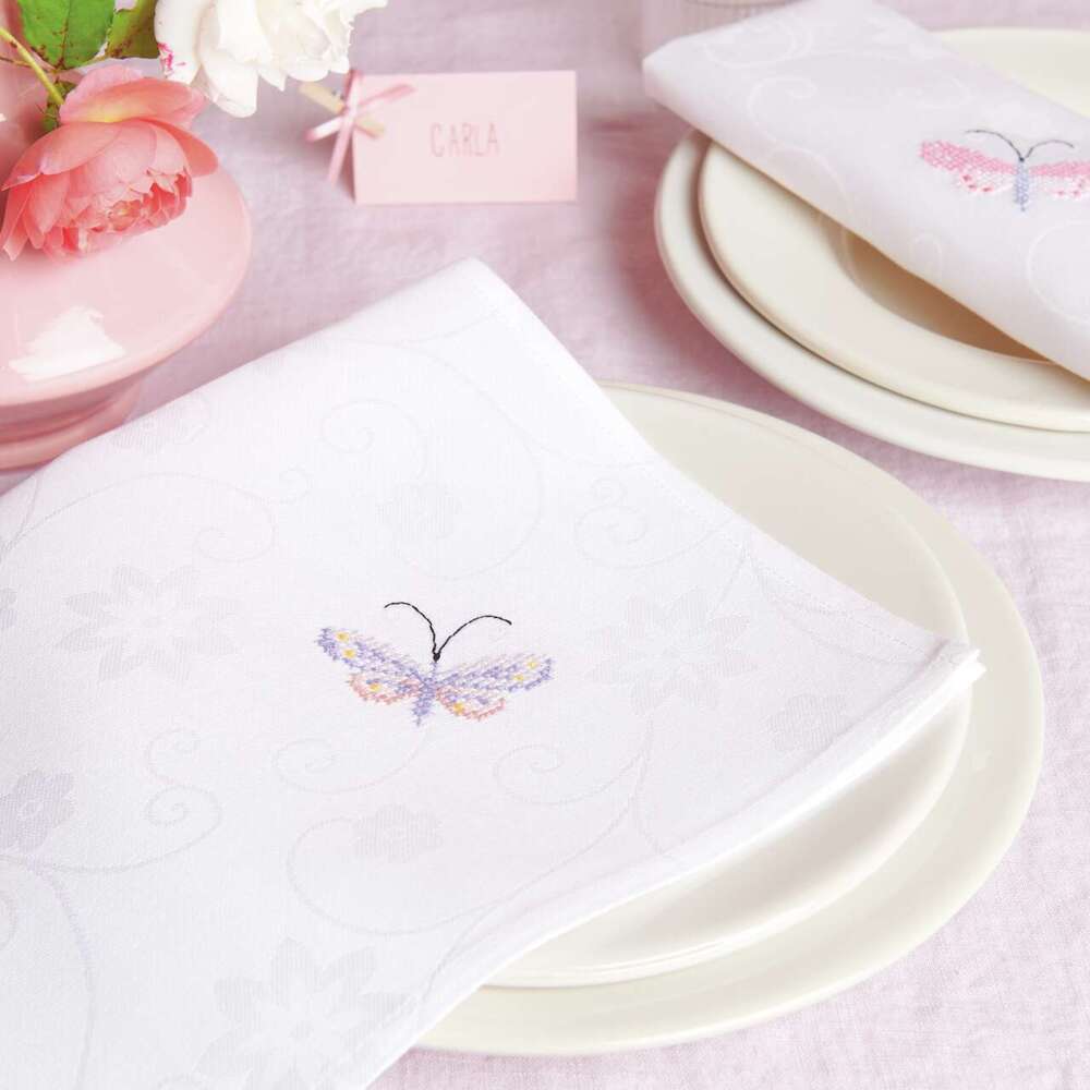 Weitere Ansicht: Stickpackung Gezählter Kreuzstich, Servietten mit Schmetterlingen