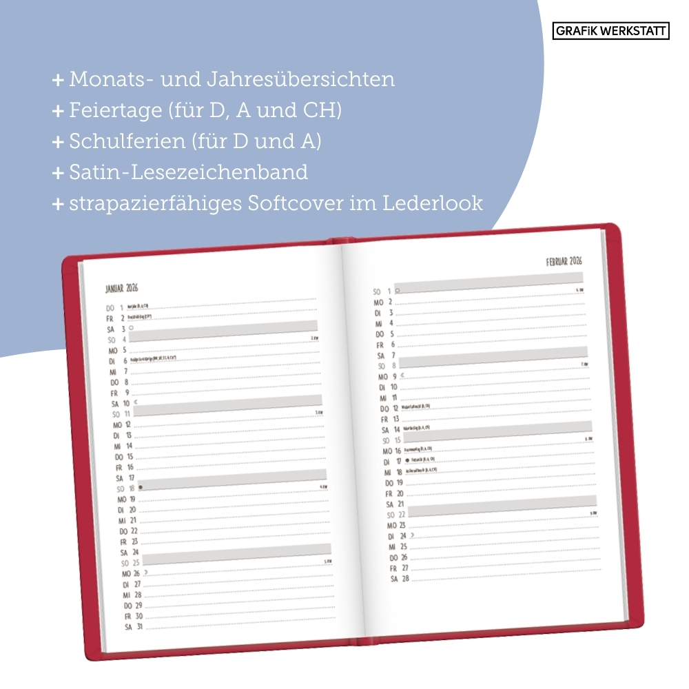 Weitere Ansicht: Terminplaner Lederlook 2026 Rot