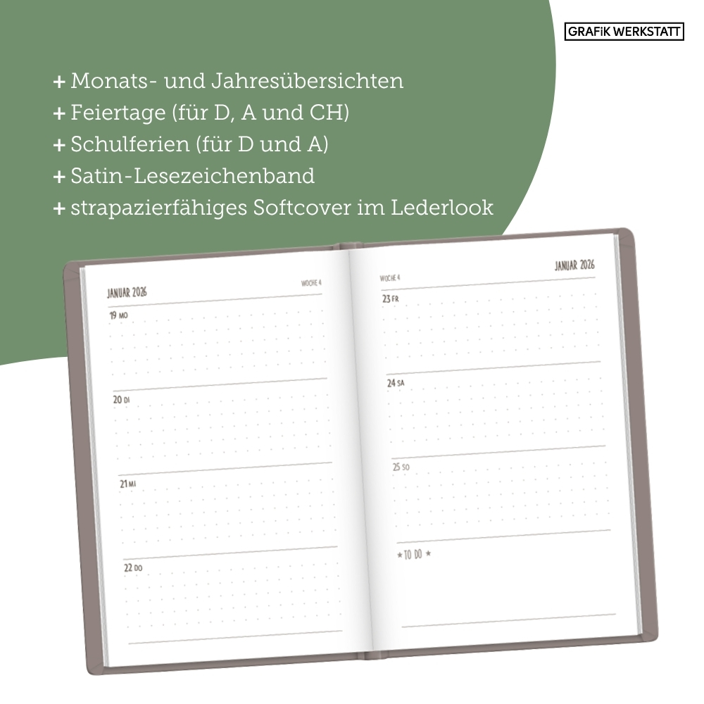 Weitere Ansicht: Terminplaner Lederlook 2026 Taupe