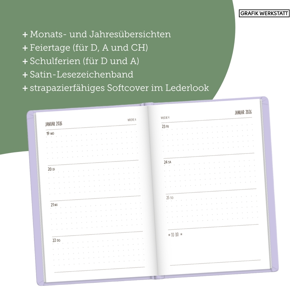 Weitere Ansicht: Terminplaner Lederlook 2026 Lavender
