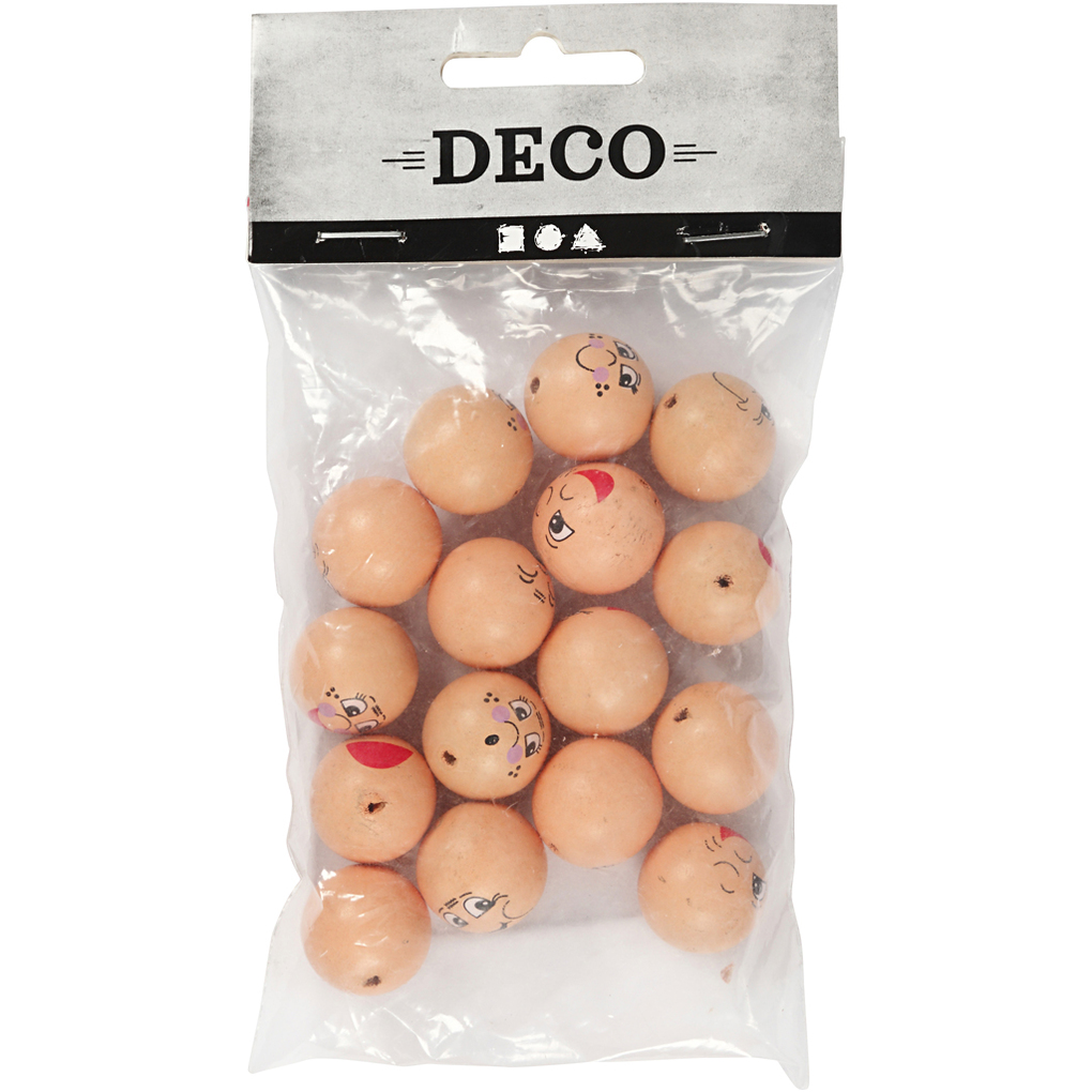 Weitere Ansicht: Creativ Company Holzperlen Gesicht, D 20 mm, hellbeige, 16 Stück