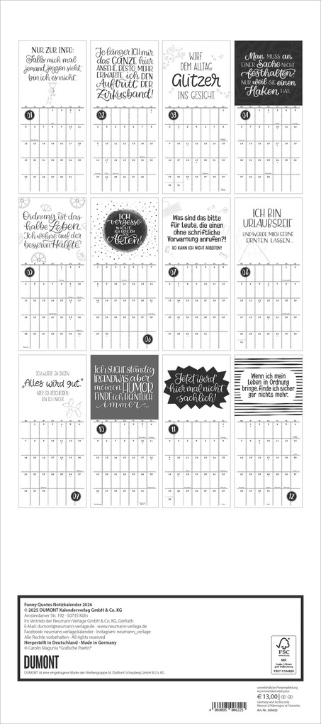 Weitere Ansicht: Funny Quotes Notizkalender 2026 - Typo-Planer - Format 22 x 49,5 cm | DUMONT Kalenderverlag GmbH & Co. KG