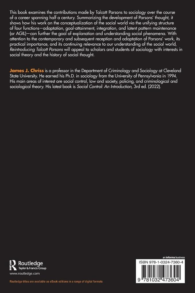 Weitere Ansicht: Reintroducing Talcott Parsons | James J. Chriss