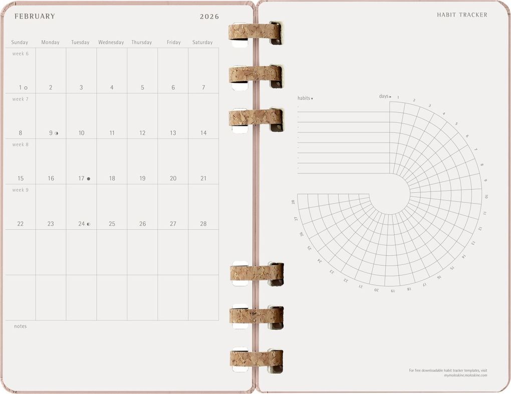 Weitere Ansicht: Moleskine 12 Monate Planer mit Spiralbindung, L/A5, Fester Einband, Mandelbraun