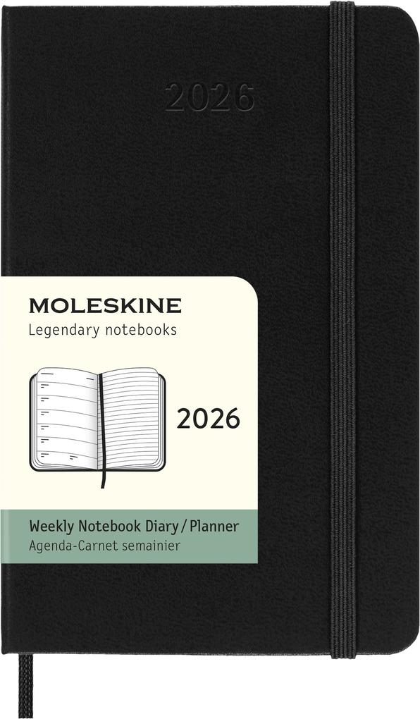 Weitere Ansicht: Moleskine 12 Monate Wochen Notizkalender 2026, Pocket/A6, 1 Wo = 1 Seite, rechts linierte Seite, fester Einband, Schwarz