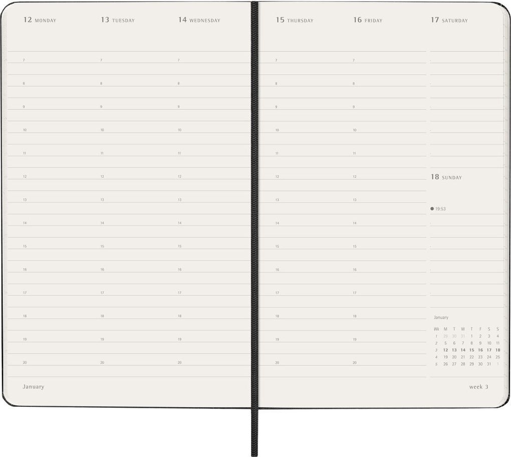Weitere Ansicht: Moleskine 12 Monate Pro Wochen Notizkalender 2026, Pro Large/A5, 1 Wo = 2 Seiten, vertikal, Spalten für Notizen, fester Einband, Schwarz