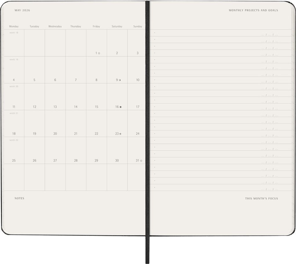 Weitere Ansicht: Moleskine 12 Monate Pro Wochen Notizkalender 2026, Pro Large/A5, 1 Wo = 2 Seiten, vertikal, Spalten für Notizen, fester Einband, Schwarz
